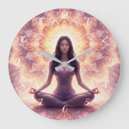 Glowing Mandala Meditation Woman Custom Name       ラージ壁時計