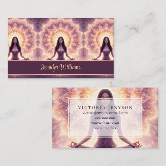 Glowing Mandala Meditation Woman Custom Name       名刺 (正面/裏面)