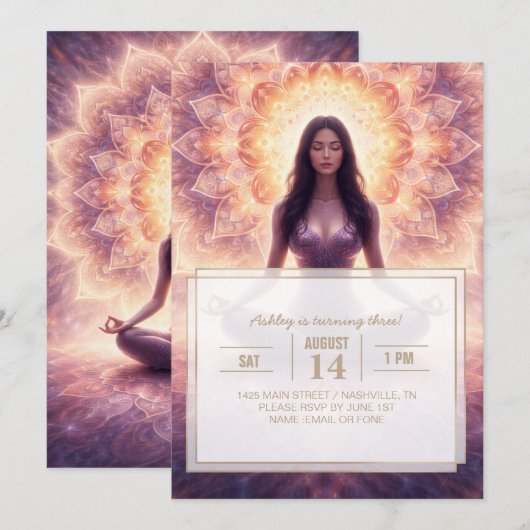 Glowing Mandala Meditation Woman Custom Name 招待状 (正面/裏面)