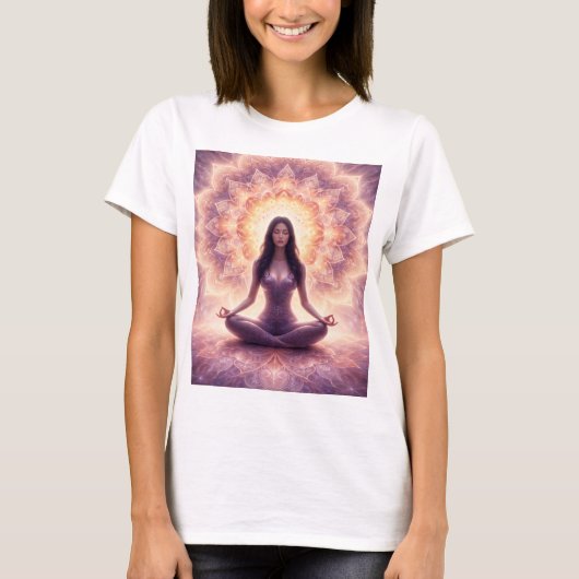 Glowing Mandala Meditation Woman Tシャツ (正面)