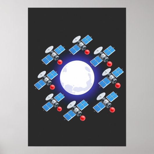 Glowing Moon Orb with Satellite Ring | Cosmic ポスター (正面)