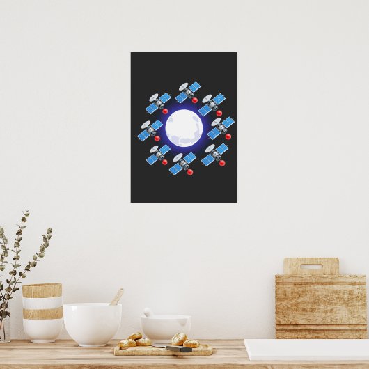 Glowing Moon Orb with Satellite Ring | Cosmic ポスター (キッチン)