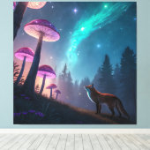 Glowing Mushroom Forest Fox Fantasy Art キャンバスプリント (インサイチュ (ウッドフロア))