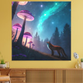 Glowing Mushroom Forest Fox Fantasy Art キャンバスプリント (インサイチュ (リビング))