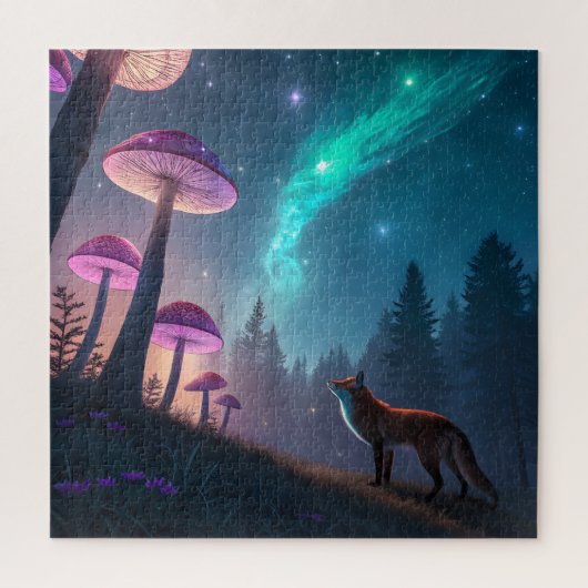 Glowing Mushroom Forest Fox Fantasy Art ジグソーパズル (縦)