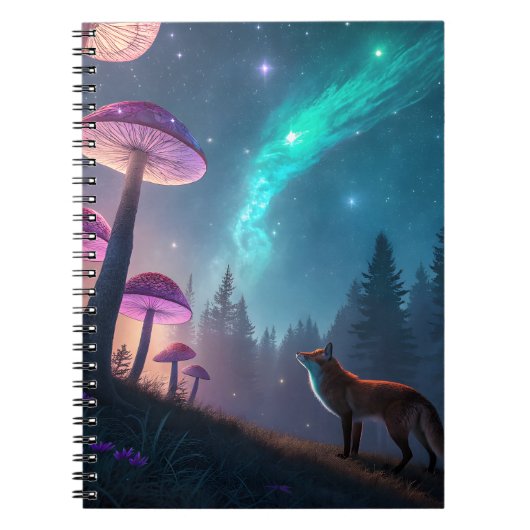 Glowing Mushroom Forest Fox Fantasy Art ノートブック (正面)