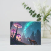 Glowing Mushroom Forest Fox Fantasy Art ポストカード (スタンド正面)