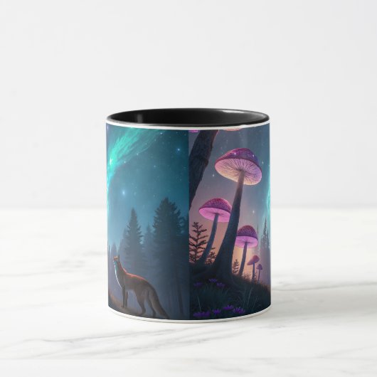 Glowing Mushroom Forest Fox Fantasy Art マグカップ (中央)