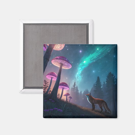 Glowing Mushroom Forest Fox Fantasy Art マグネット (正面/裏面)