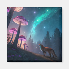 Glowing Mushroom Forest Fox Fantasy Art マグネット
