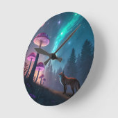 Glowing Mushroom Forest Fox Fantasy Art ラウンド壁時計 (傾斜)