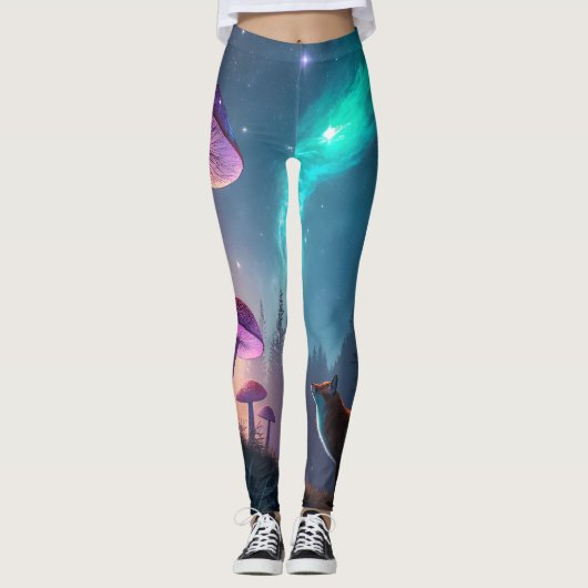 Glowing Mushroom Forest Fox Fantasy Art レギンス (正面)