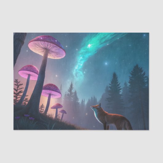 Glowing Mushroom Forest Fox Fantasy Art 薄葉紙 (正面)