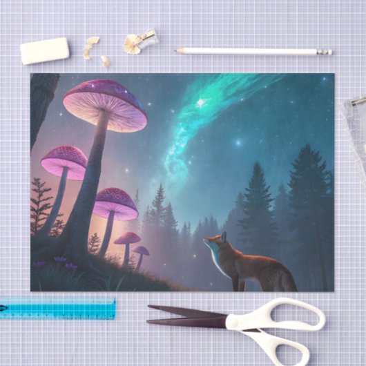 Glowing Mushroom Forest Fox Fantasy Art 薄葉紙 (クラフト)
