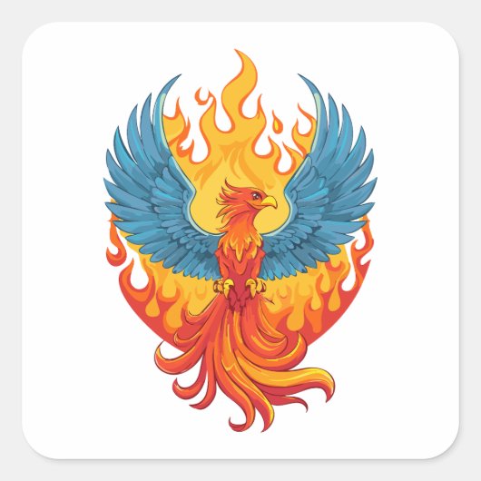 Glowing mythological Fantasy Phoenix Bird スクエアシール (正面)