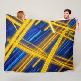 Glowing Neon Geometric Blue Yellow Dark Abstract フリースブランケット