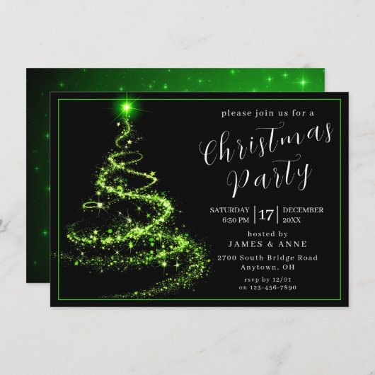 Glowing Neon Tree Christmas Party Invitation 招待状 (正面/裏面)