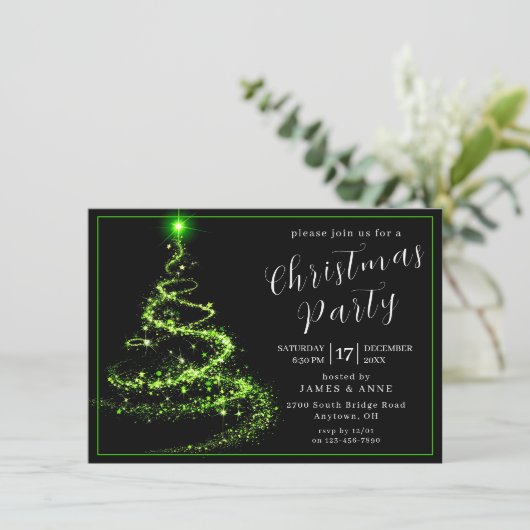 Glowing Neon Tree Christmas Party Invitation 招待状 (スタンド正面)