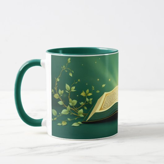 Glowing Open Quran Islamic Mug – Spiritual Green マグカップ (左)