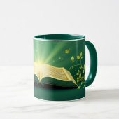 Glowing Open Quran Islamic Mug – Spiritual Green マグカップ (正面右)