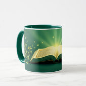 Glowing Open Quran Islamic Mug – Spiritual Green マグカップ (正面左)