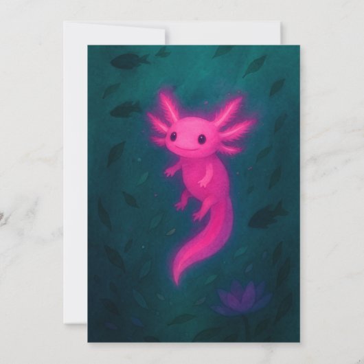 Glowing Pink Axolotl Underwater Birthday 招待状 (裏面)