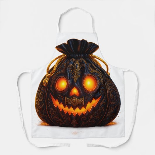 Glowing Pumpkin Face Apron | Halloween Kitchen Fun エプロン (正面)