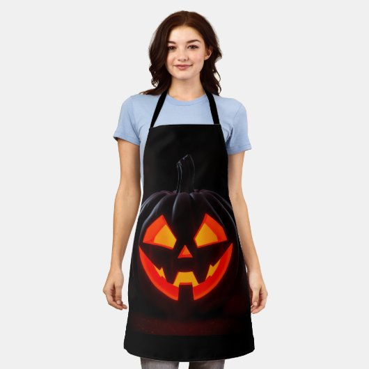Glowing Pumpkin Halloween Apron エプロン (着用した状態)