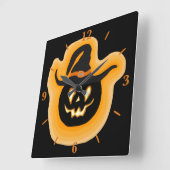 Glowing Pumpkin Witch On Black Square Wall Clock スクエア壁時計 (傾斜)