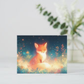 Glowing Red Fox in Magical Night Meadow ポストカード (スタンド正面)