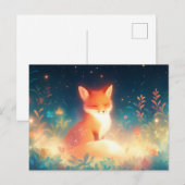 Glowing Red Fox in Magical Night Meadow ポストカード (正面/裏面)
