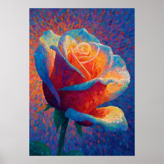 Glowing Rose Pointillism Flower Art ポスター (正面)