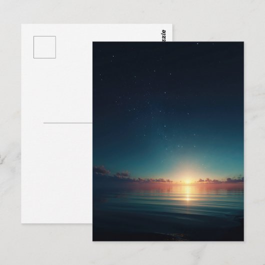 Glowing Starry Night Ocean Sunrise ポストカード (正面/裏面)
