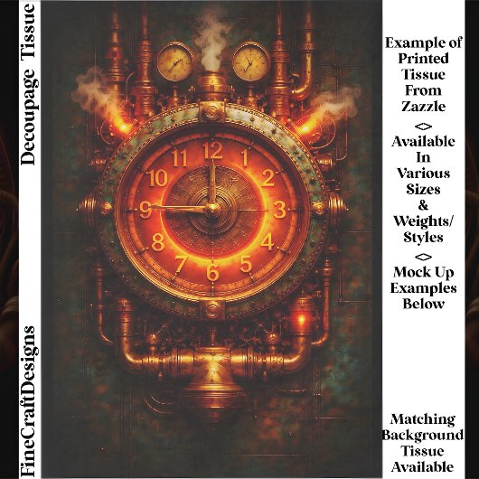  Glowing Steampunk Industrial Clock FG8 Decoupage 薄葉紙