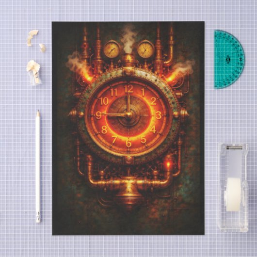  Glowing Steampunk Industrial Clock FG8 Decoupage 薄葉紙 (クラフト)