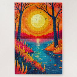 Glowing Sunset River Vibrant Nature Painting ジグソーパズル