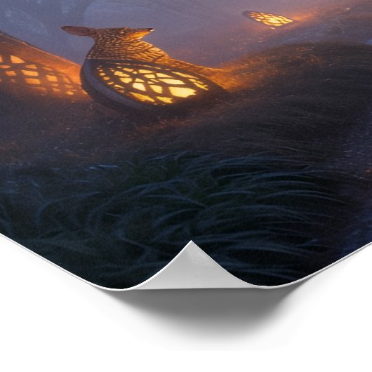 Glowing Twilight Forest with Wooden Animals ポスター (角)