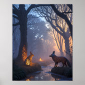 Glowing Twilight Forest with Wooden Animals ポスター (正面)