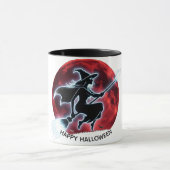 Glowing Witch Flying Over Red Moon Halloween Mug マグカップ (中央)