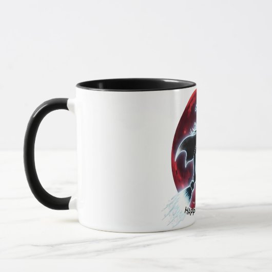 Glowing Witch Flying Over Red Moon Halloween Mug マグカップ (左)