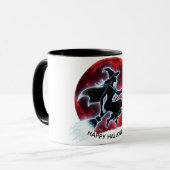 Glowing Witch Flying Over Red Moon Halloween Mug マグカップ (正面左)