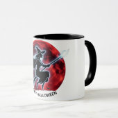 Glowing Witch Flying Over Red Moon Halloween Mug マグカップ (正面右)