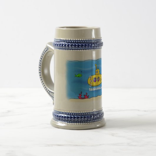 Glücklicher U-Boot-Cartoon ビールジョッキ (正面左)