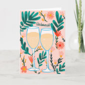 Glückwunsch Sekt Champagner Blumen Prost Hochzeit カード (正面)
