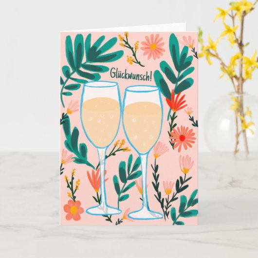 Glückwunsch Sekt Champagner Blumen Prost Hochzeit カード (黄色い花)