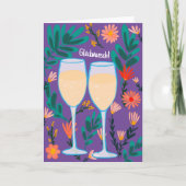 Glückwunsch Sekt Champagner Blumen Prost Hochzeit カード (正面)