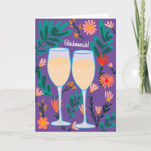 Glückwunsch Sekt Champagner Blumen Prost Hochzeit カード (正面)