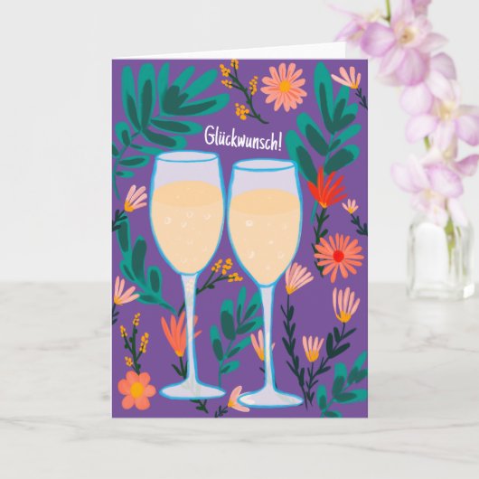 Glückwunsch Sekt Champagner Blumen Prost Hochzeit カード (蘭)