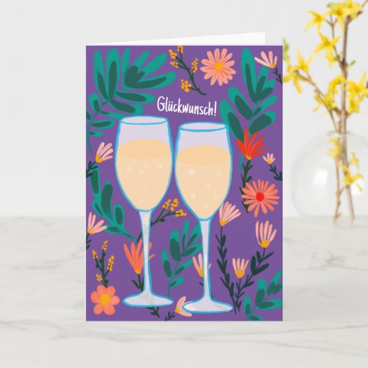 Glückwunsch Sekt Champagner Blumen Prost Hochzeit カード (黄色い花)