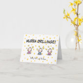 Glückwunschkarte Drillinge, 2 Mädchen 1 Junge,   カード (黄色い花)